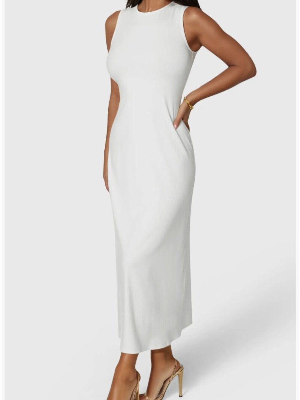 BEBE Ribbed A-Line White/Ivory Maxi Tank Dress Size S NWT